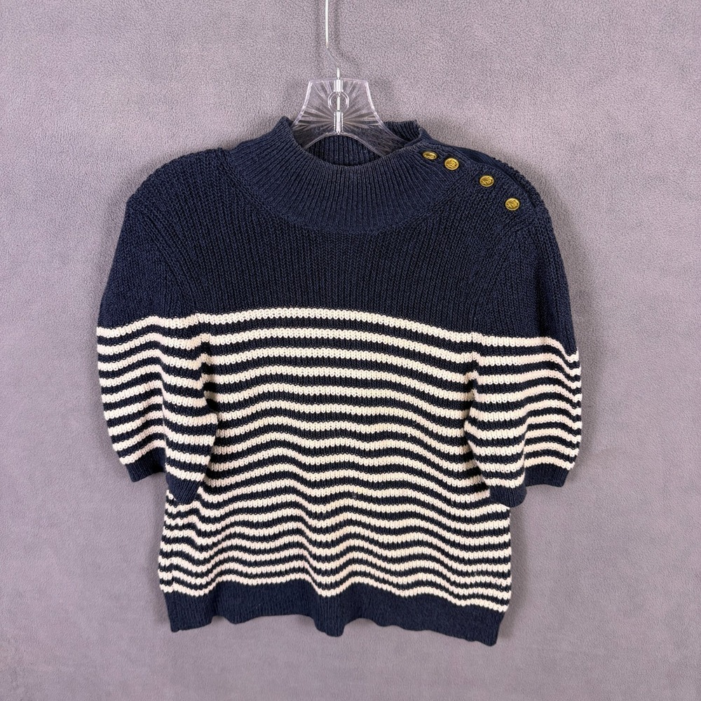 Maeve By Anthropologie Chunky Knit Sweater Womens‎ L Striped Mock Neck Nautical